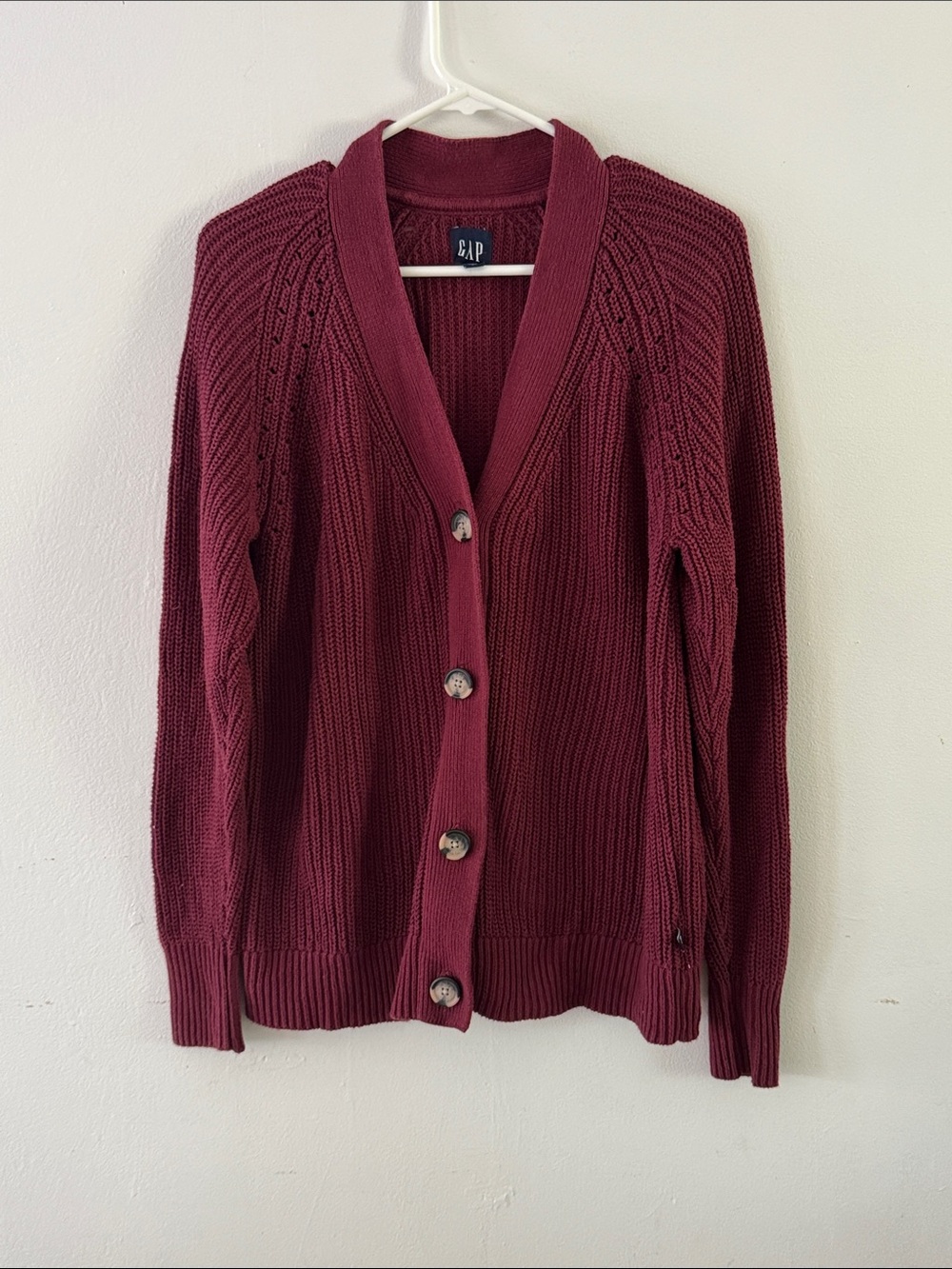 GAP Women's Wine Ribbed Button-Up Cardigan